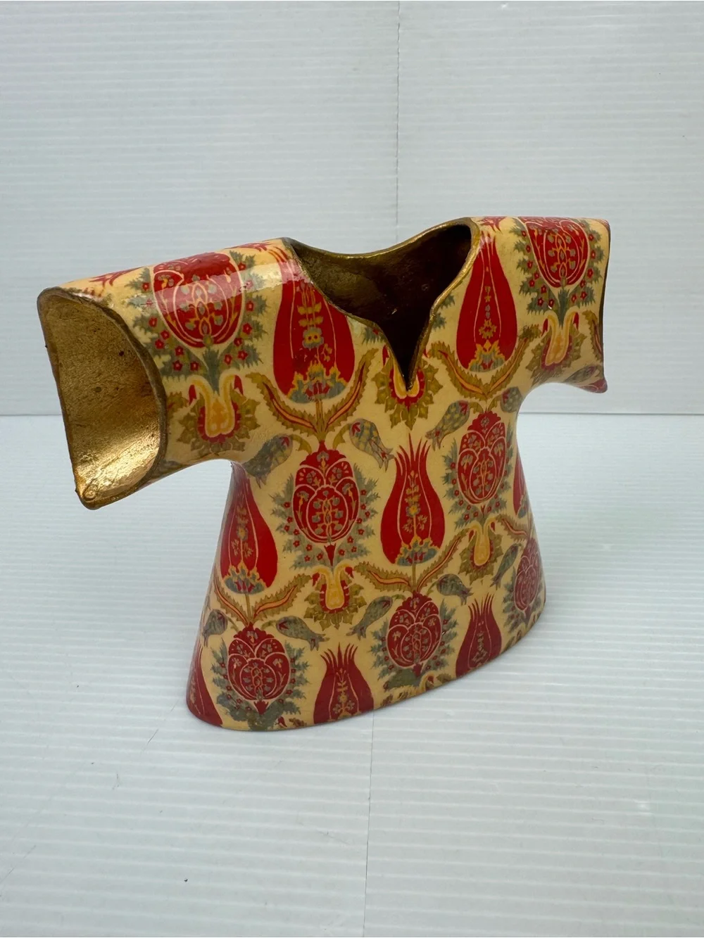 Cansucam Turkish Ottoman Kaftan Vase Red Tulip Pomegranate Gold Ceramic 5” XS
